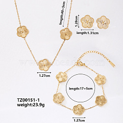 Fashionable Flower Stainless Steel Jewelry Set, Necklace & Bracelet & Earrings Set for Women, Golden(LA2158)