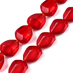 Frosted Glass Beads Strands, Imitation Gemstone, Faceted, Nuggets, Red, 12x9.5x6.5mm, Hole: 0.9mm, about 50pcs/strand, 23.23~23.62''(59~60cm)(GLAA-T023-30A)