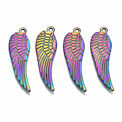 Rainbow Color Alloy Pendants, Cadmium Free & Lead Free, Wing, 29.5x9x1mm, Hole: 1.2mm(PALLOY-S180-057-RS)