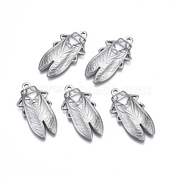 Non-Tarnish 201 Stainless Steel Pendants, Cicada, Stainless Steel Color, 29.5x15.5x3mm, Hole: 1.6mm(STAS-S119-165P)