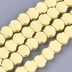 Spray Painted Non-magnetic Synthetic Hematite Beads Strands, Scallop, Champagne Yellow, 8x9x4mm, Hole: 0.8mm, about 49pcs/strand, 15.7 inch(G-T116-23-02)