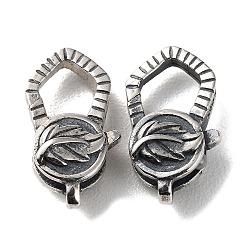 925 Thailand Sterling Silver Lobster Claw Clasps, Leaf, with 925 Stamp, Antique Silver, 17.5~18.5x9.5x6mm, Hole: 1.5mm(STER-D003-23AS)