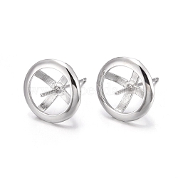 925 Sterling Silver Stud Earring Findings, Carved with S925, Ring, Platinum, 13mm, Tray: 9mm, Pin: 0.8mm(STER-F034-54P)