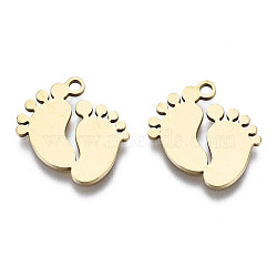 201 Stainless Steel Charms, Laser Cut, Baby Feet, Golden, 13x12.5x1mm, Hole: 1.4mm(STAS-T044-208G)