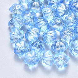 Transparent Spray Painted Glass Beads, with Glitter Powder, Flower, Dodger Blue, 10.5x9.5x8mm, Hole: 1mm(GLAA-S190-005A-02)