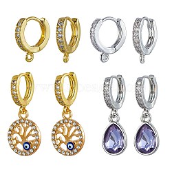 8Pcs 2 Colors Brass Huggie Hoop Earring Findings, with Cubic Zirconia, Lead Free & Cadmium Free, Real Gold Plated & Real Platinum Plated, 15x2.5x13.5mm, Hole: 1.5mm, Pin: 0.9mm, 4pcs/color(KK-SZ0005-36)
