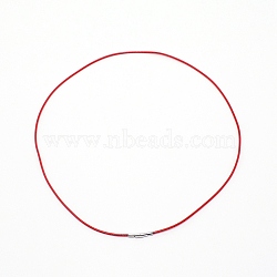 Polyester Waxed Cords Necklace Making, with 304 Stainless Steel Bayonet Clasps, Stainless Steel Color, Red, 61x0.2cm(MAK-WH0009-05E-02)