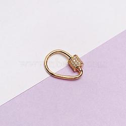 925 Sterling Silver Micro Pave Clear Cubic Zirconia Locking Carabiner Clasps, Keychain Clasps, Quick Links, Oval, Real 18K Gold Plated, 21x14.5mm(STER-NH0008-01C-G)