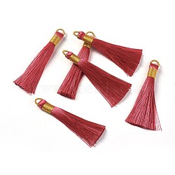 Nylon Tassel Big Pendants, with Iron Findings, Golden, Indian Red, 80x8.5mm, Hole: 5x6.5mm(FIND-F008-E07)