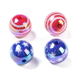 UV Plating Iridescent Acrylic Beads, Round with Stripe/Star, Mixed Color, 15.5mm, Hole: 2.5mm(OACR-B021-04)