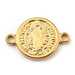 Religion 304 Stainless Steel Connector Charms, Flat Round with God & Holy Writ Links, Golden, 10x15x1.5mm, Hole: 1.4mm(X-STAS-L270-09G)