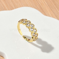 Brass Micro Pave Cubic Zirconia Cuff Open Rings, Round, Cadmium Free & Lead Free, Rack Plating, Long-Lasting Plated, Golden, 7mm, US Size 6(16.5mm)(RJEW-C163-14G)