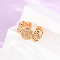 304 Stainless Steel Cuff Open Rings, Flat Round with Spiral Pattern, Ion Plating(IP), Golden, 11.5mm, US Size 8 1/2(18.5mm)(SA-CBA4160-28G)