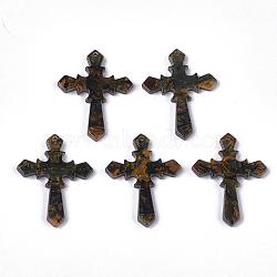 Cellulose Acetate(Resin) Pendants, Cross, Coffee, 34.5x26.5x2.5mm, Hole: 1.4mm(X-KY-S158-24D)