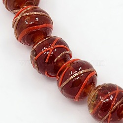 Round Shaped Handmade Gold Sand Lampwork Beads Strands, FireBrick, 10mm, Hole: 2mm, about 30pcs/strand, 11.8 inch(X-LAMP-L001-10mm-04)