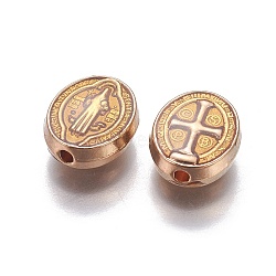 Alloy Enamel Beads, Oval with Saint Benedict, Goldenrod, Light Gold, 10x8.5x3.5mm, Hole: 1.2mm(PALLOY-E548-01G)