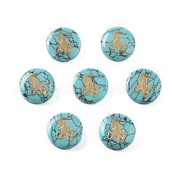 Synthetic Turquoise Beads, with Golden Tone Brass Slices, Flat Round with Constellations, Capricorn, 15x5mm, Hole: 1mm(G-F775-C06)