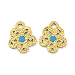 316 Surgical Stainless Steel Enamel Charms, Flower Charm, Golden, Deep Sky Blue, 14x12x1mm, Hole: 2mm(STAS-M073-25G)