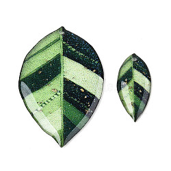 2Pcs Transparent Epoxy Resin Leaf Pendants, with Gold Foil & Glitter Powder, Dark Green, 37x24x2mm, Hole: 1.2mm(RESI-T057-94)