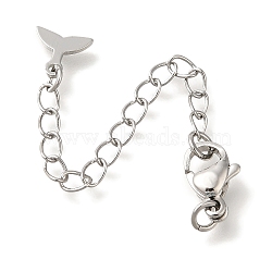 Brass Lobster Claw Clasps, with End Chains and Fishtail Charms, Platinum, 68mm(KK-K388-60P)