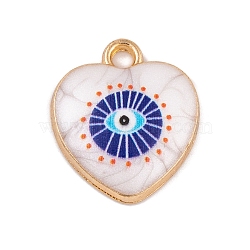 Alloy Enamel Pendants, Golden, Heart with Evil Eye Charm, Dark Blue, 16x14x3.5mm, Hole: 1.6mm(ENAM-Z012-01C-G)