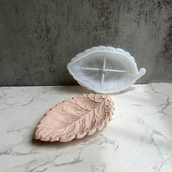 DIY Leaf Dish Tray Silicone Molds, Storage Molds, for UV Resin, Epoxy Resin Craft Making, White, 162x99x27mm