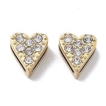 PVD Vacuum Plating 304 Stainless Steel Rhinestone Beads, Real 18K Gold Plated, Heart, 9x8x4mm, Hole: 6.5x1.4mm