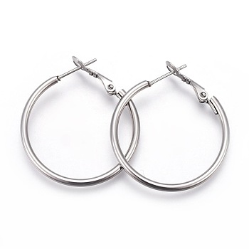 201 Stainless Steel Hoop Earrings, Hypoallergenic Earrings, Ring Shape, Stainless Steel Color, 12 Gauge, 33x30x2mm, Pin: 1mm