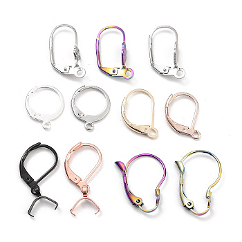 Stainless Steel Leverback Earring Findings, Mixed Color, 14.5~22.5x12~14x1.5~2.5mm, Hole: 1.2~1.6mm, Pin: 0.8mm