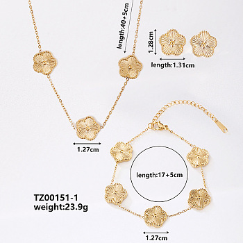 Fashionable Flower Stainless Steel Jewelry Set, Necklace & Bracelet & Earrings Set for Women, Golden