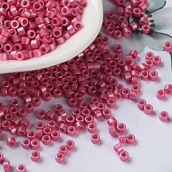 Baking Paint Glass Seed Beads, Cylinder, Cerise, 2.5x2mm, Hole: 1.4mm, about 45359pcs/pound
