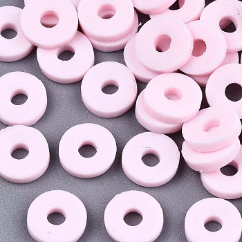 Handmade Polymer Clay Beads, for DIY Jewelry Crafts Supplies, Disc/Flat Round, Heishi Beads, Pink, 8x1mm, Hole: 2mm, about 650pcs/50g