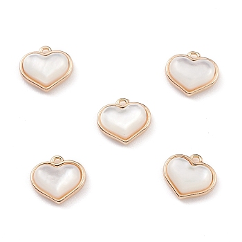 Natural Freshwater Shell Heart Charms with Brass Findings, Seashell Color, Light Gold, 8x9x3mm, Hole: 0.9mm