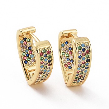 Colorful Cubic Zirconia Teardrop Hoop Earrings, Brass Jewelry for Woman, Golden, 17x17x5mm, Pin: 1mm