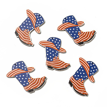 American Flag Theme Single Face Printed Aspen Wood Big Pendants, Boot Charm, Medium Blue, 54x37x2.5mm, Hole: 1.6mm