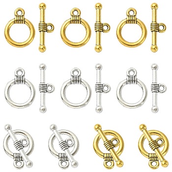 20Pcs 2 Colors Tibetan Style Alloy Toggle Clasps, for Jewelry Making, Antique Silver & Antique Golden, Ring: 15x11mm, Bar: 20x2.5mm, Hole: 2mm, 10pcs/color