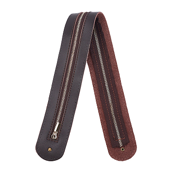 Alloy Zip-fastener, with Genuine Leather, for Bag Replacement Accessories, Flat, Coffee, 50.2x4.6x0.25cm