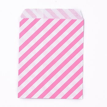 Kraft Paper Bags, No Handles, Food Storage Bags, Stripe Pattern, Pink, 18x13cm