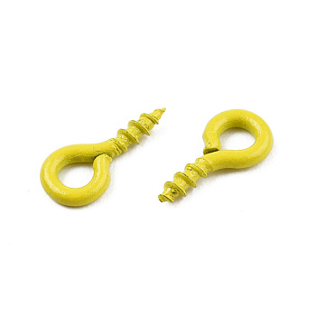 Spray Painted Iron Screw Eye Pin Peg Bails, For Half Drilled Beads, Cadmium Free & Nickel Free & Lead Free, Yellow, 8x4x1mm, Hole: 2mm, Pin: 1.4mm