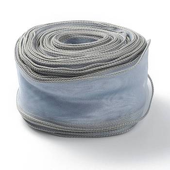 Organza Ribbon, Wired Sheer Chiffon Ribbon, for Package Wrapping, Hair Bow Clips Accessories Making, Light Blue, 2-1/8 inch(55mm), about 37.18~38.28 yards(34~35m)/bag