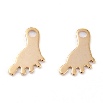201 Stainless Steel Charms, Laser Cut, Footprint, Real 18k Gold Plated, 13x6.5x0.5mm, Hole: 1.8mm