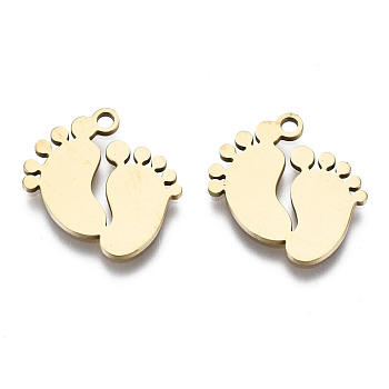 201 Stainless Steel Charms, Laser Cut, Baby Feet, Golden, 13x12.5x1mm, Hole: 1.4mm