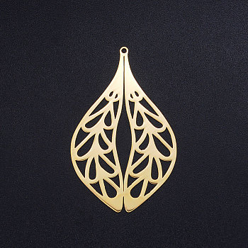 201 Stainless Steel Big Pendants, Double Leaf, Golden, 55x35x1mm, Hole: 1.6mm
