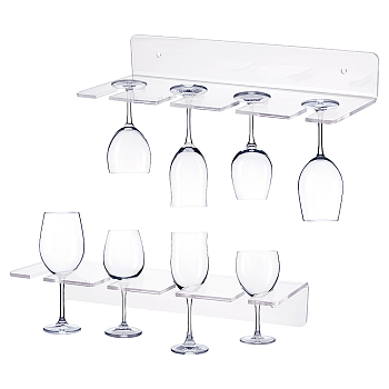 Transparent Acrylic Wall Mounted Stemware Rack Wine Glass Holder, Holds Up to 4Pcs Goblets, Wine Glass Rack for Bar Kitchen Cabinet, Clear, Frame: 10.5x28x4.7cm, Inner Diameter: 30mm, Hole: 5mm