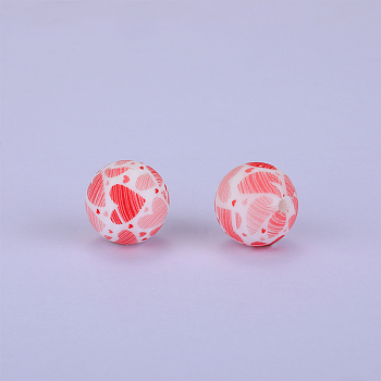 Printed Round Silicone Focal Beads, Hot Pink, 15x15mm, Hole: 2mm