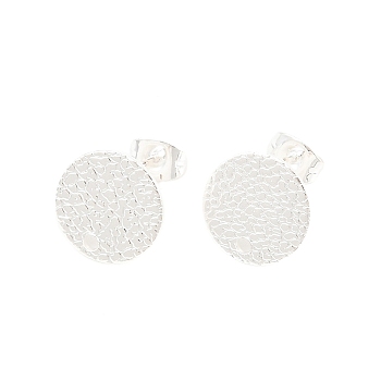 304 Stainless Steel Stud Earring Findings, Flat Round, Silver, 12mm, Hole: 1.2mm, Pin: 0.8mm
