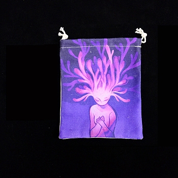 Tarot Card Storage Bag, Cloth Drawstring Bags, for Witchcraft Wiccan Altar Supplies, Rectangle, Human, 160~165x135mm