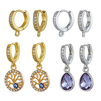 8Pcs 2 Colors Brass Huggie Hoop Earring Findings, with Cubic Zirconia, Lead Free & Cadmium Free, Real Gold Plated & Real Platinum Plated, 15x2.5x13.5mm, Hole: 1.5mm, Pin: 0.9mm, 4pcs/color