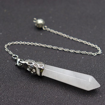 Natural Quartz Crystal Decorations, with Alloy Findings, Cone, 510~800mm