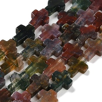 Natural Indian Agate Beads Strands, Cross, 20.5x12.5x4.5mm, Hole: 1mm, about 19pcs/strand, 15.55''(39.5cm)